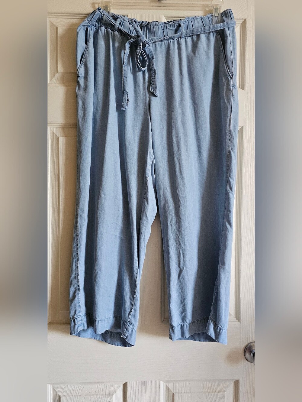 LOFT Light Blue Wide-Leg Drawstring Pants Large
